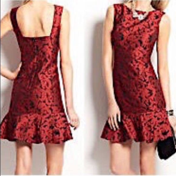 🥀ANN TAYLOR🥀JACQUARD FLOUNCE HEM DRESS🥀 - Picture 3 of 6